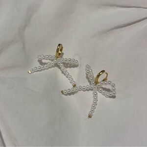 Pearl Bow Earrings with Gold Accents